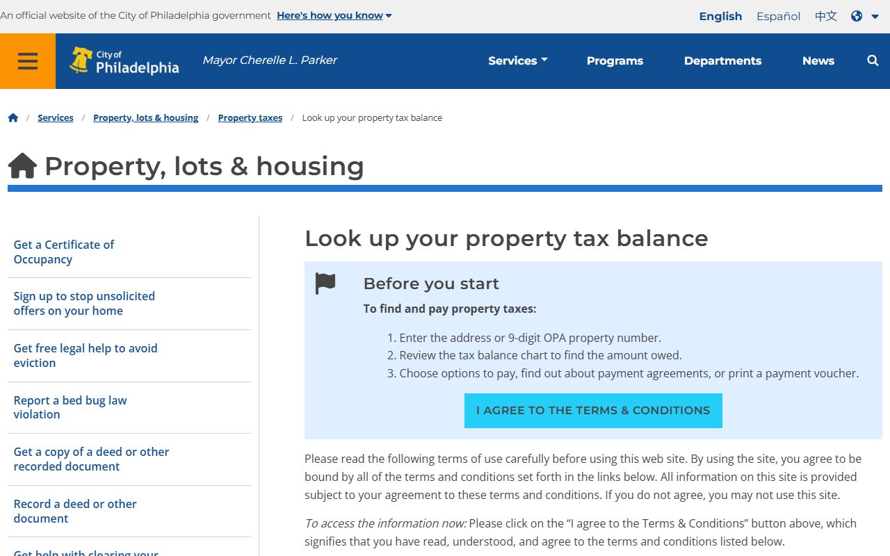 Philadelphia tax balance lookup for Philadelphia property tax records
