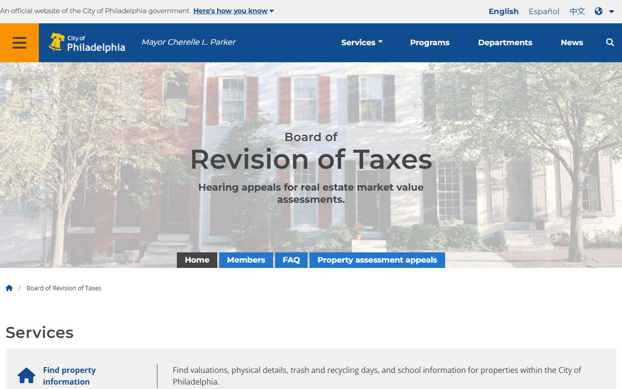 Philadelphia Board of Revision of Taxes appeal information