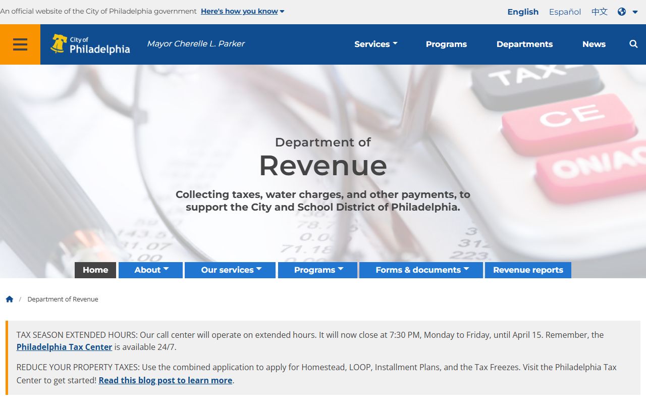 Philadelphia Department of Revenue property tax billing and collection