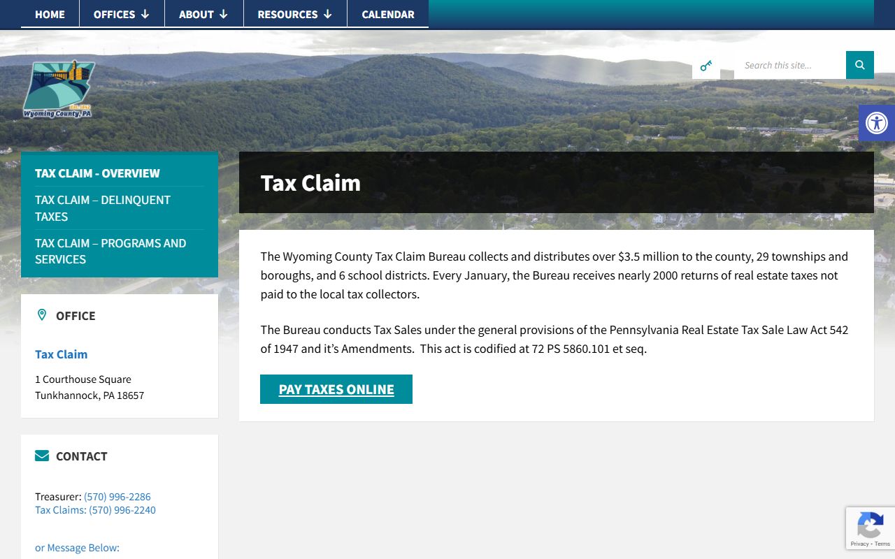 Wyoming County Tax Claim Bureau office, responsible for collecting delinquent property taxes and maintaining related Wyoming County property tax records