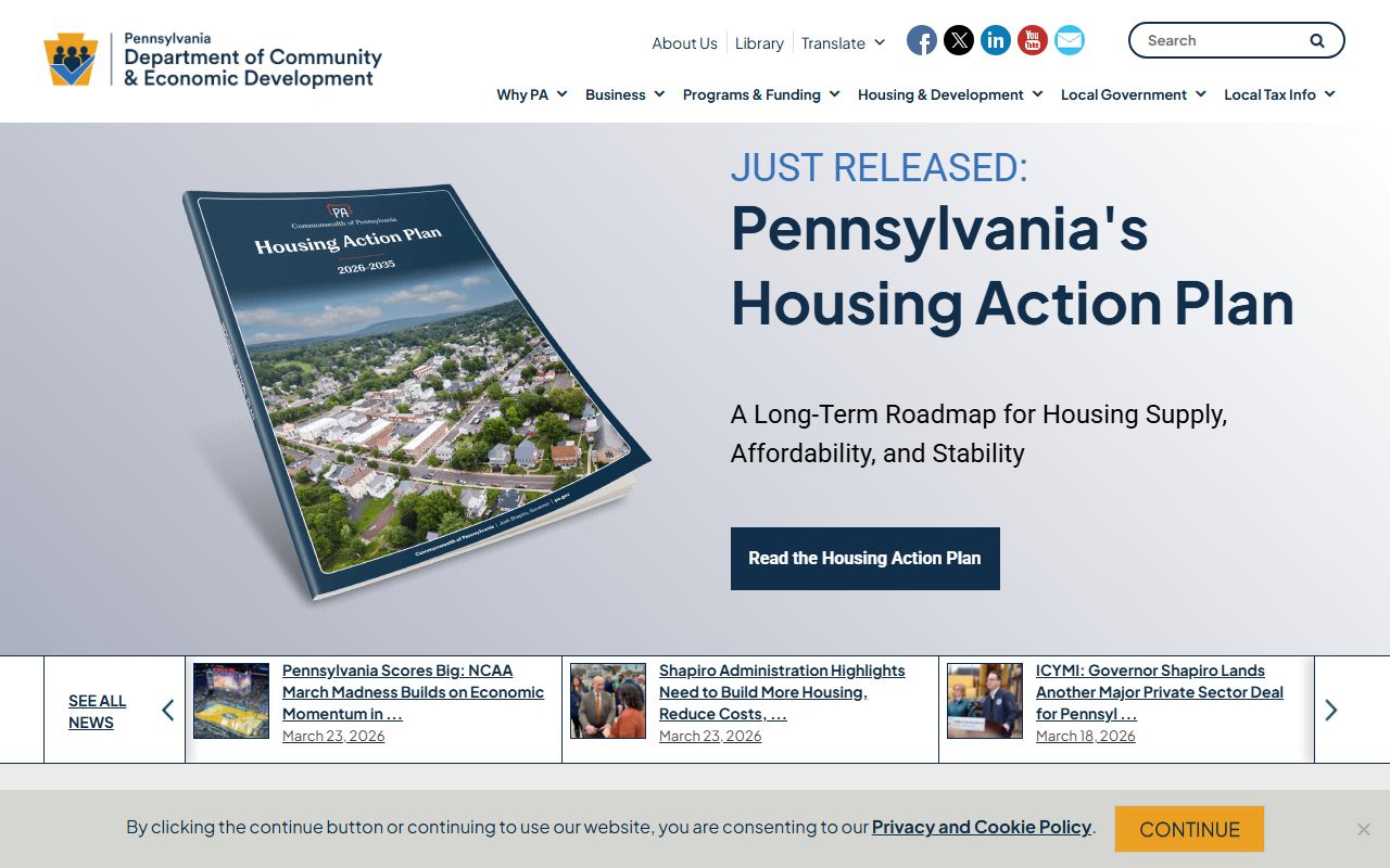 Pennsylvania DCED local government page covering Pennsylvania property tax records and preferential assessment programs