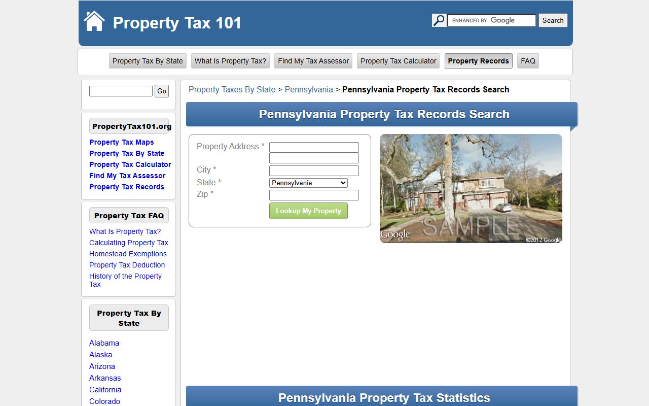 Pennsylvania property tax statistics showing data fields included in Pennsylvania property tax records