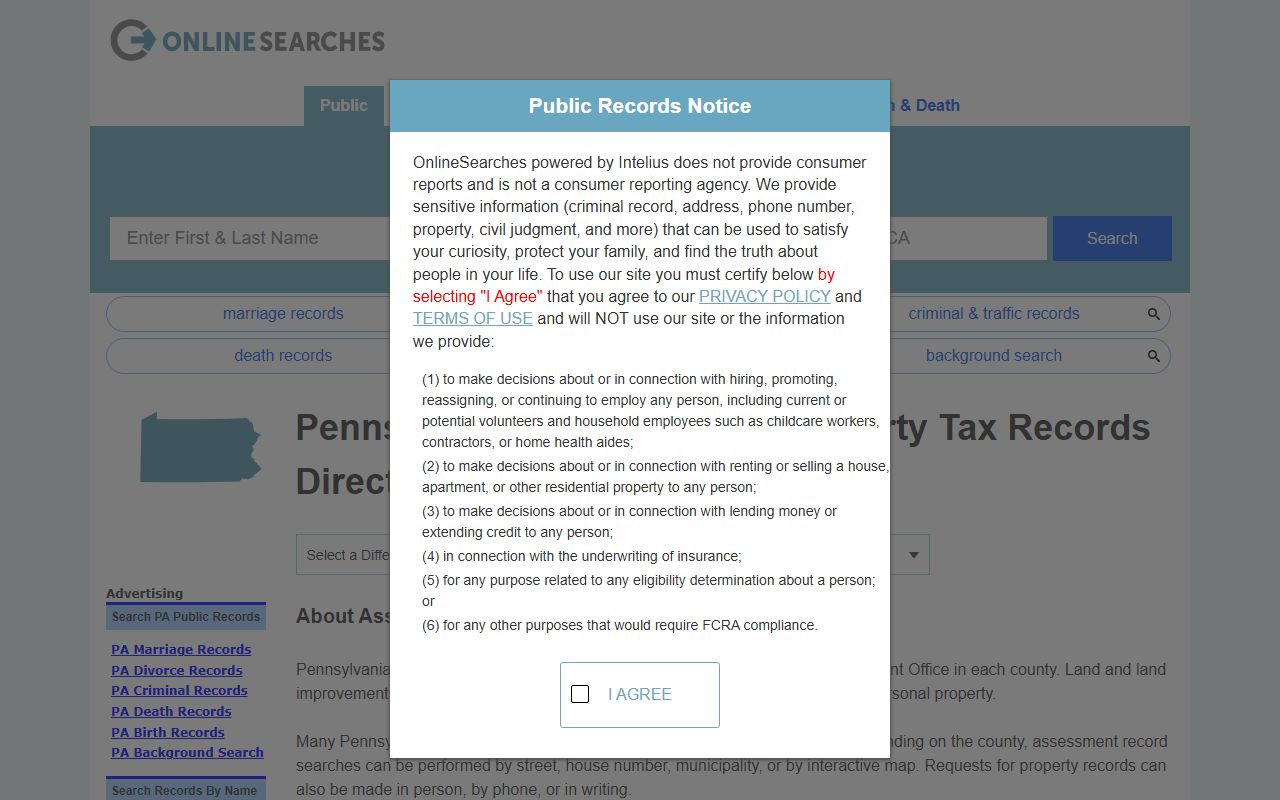 Public records directory listing Pennsylvania county property tax records offices and online access