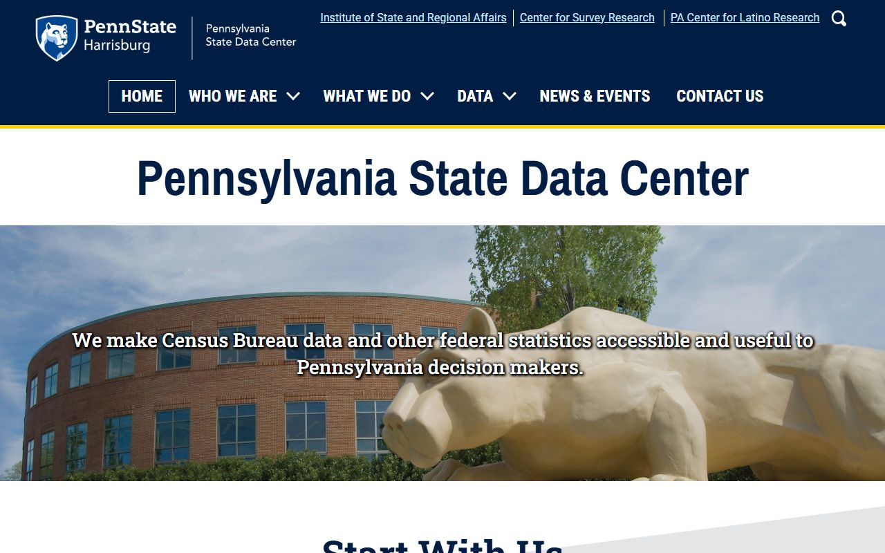 Pennsylvania State Data Center page with housing and population data used in analyzing Pennsylvania property tax records